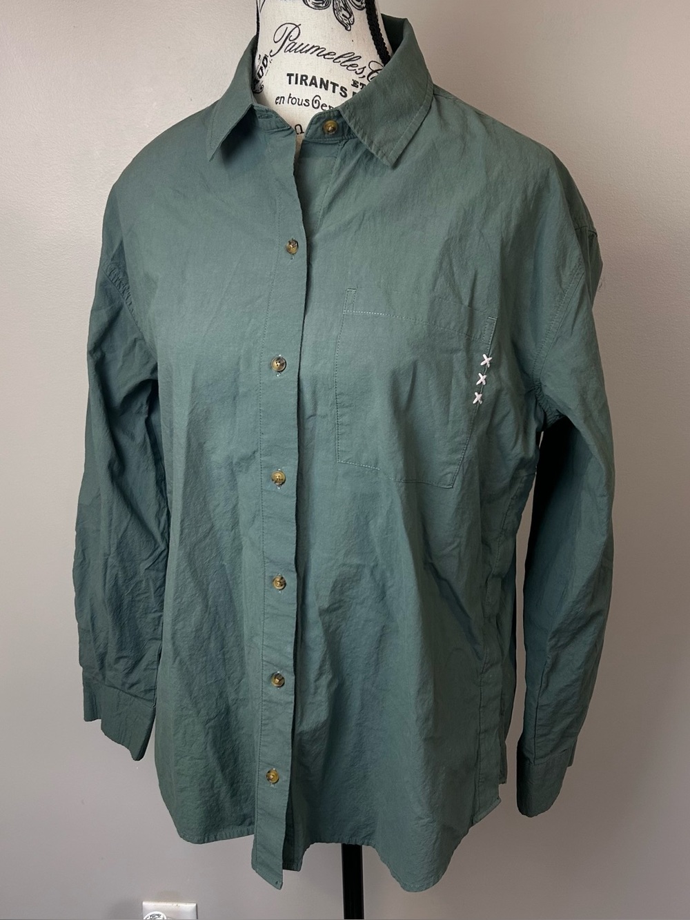 Scotch & Soda Men’s XS Sage Green Cotton Button-Up Shirt Side Vents